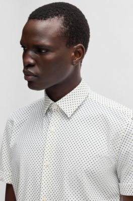 Camisa slim fit en punto t&eacute;cnico el&aacute;stico estampado, Blanco