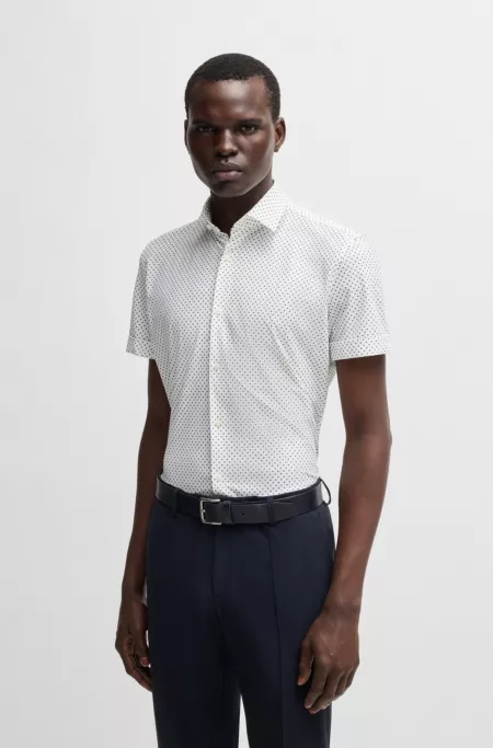 Slim-fit shirt in printed performance-stretch jersey