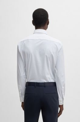 Camisa slim fit en punto t&eacute;cnico el&aacute;stico estampado, Celeste