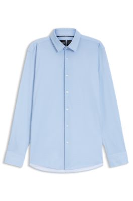 Camisa slim fit en punto t&eacute;cnico el&aacute;stico estampado, Celeste