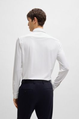 Camisa slim fit en punto el&aacute;stico t&eacute;cnico estructurado, Blanco