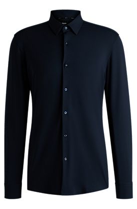 Slim-fit shirt in structured performance-stretch jersey