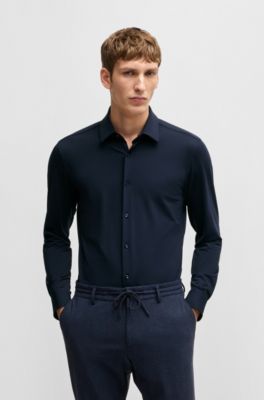 Slim-fit shirt structured performance-stretch jersey