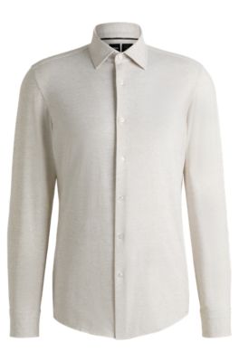 Camisa slim fit de tejido t&eacute;cnico estampado, Beige claro