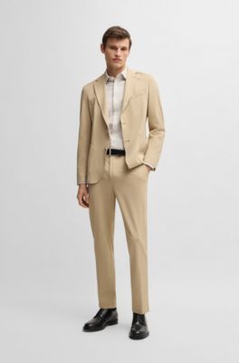 Camisa slim fit de tejido t&eacute;cnico estampado, Beige claro