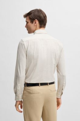 Camisa slim fit de tejido t&eacute;cnico estampado, Beige claro