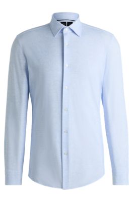 Camisa slim fit de tejido t&eacute;cnico estampado, Celeste