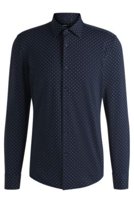 Ghe21grk　カーボン BOSS - Slim-fit shirt in geometric-print performance-stretch