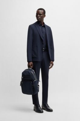 Camisa slim fit de tejido el&aacute;stico t&eacute;cnico con estampado geom&eacute;trico, Azul oscuro