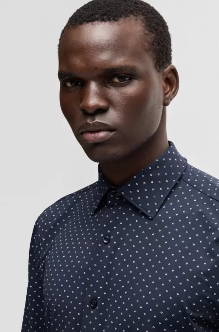 Slim-fit shirt in geometric-print performance-stretch fabric