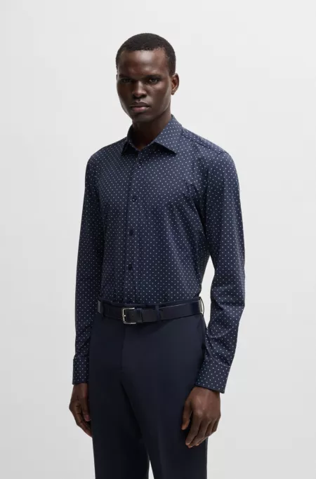 Slim-fit shirt in geometric-print performance-stretch fabric