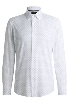 Camisa slim fit de tejido el&aacute;stico t&eacute;cnico con estampado geom&eacute;trico, Celeste