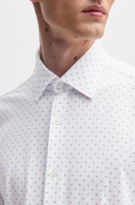 Camisa slim fit de tejido el&aacute;stico t&eacute;cnico con estampado geom&eacute;trico, Celeste