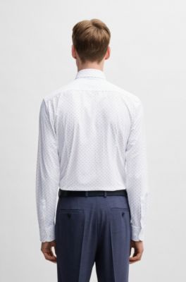 Camisa slim fit de tejido el&aacute;stico t&eacute;cnico con estampado geom&eacute;trico, Celeste