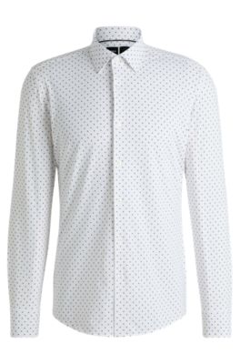 Camisa slim fit de tejido el&aacute;stico t&eacute;cnico con estampado geom&eacute;trico, Naranja oscuro
