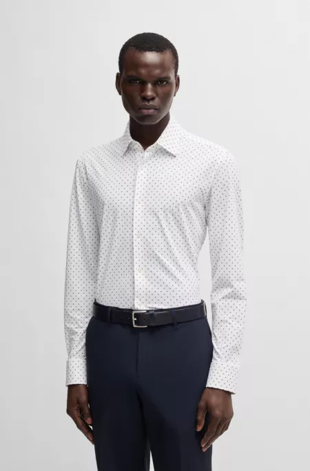 Slim-fit shirt in geometric-print performance-stretch fabric