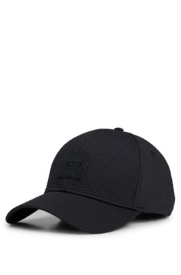 ■HUGO BOSS ロゴキャップ 50539418 Zed Seersucker BOSS - Seersucker cap with logo patch - Black