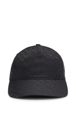 Monogram-jacquard cap in nylon with logo lettering, Black