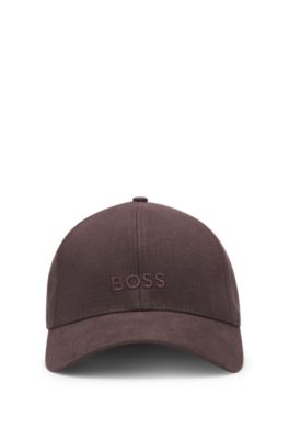 Embroidered-logo cap in linen, Dark Brown