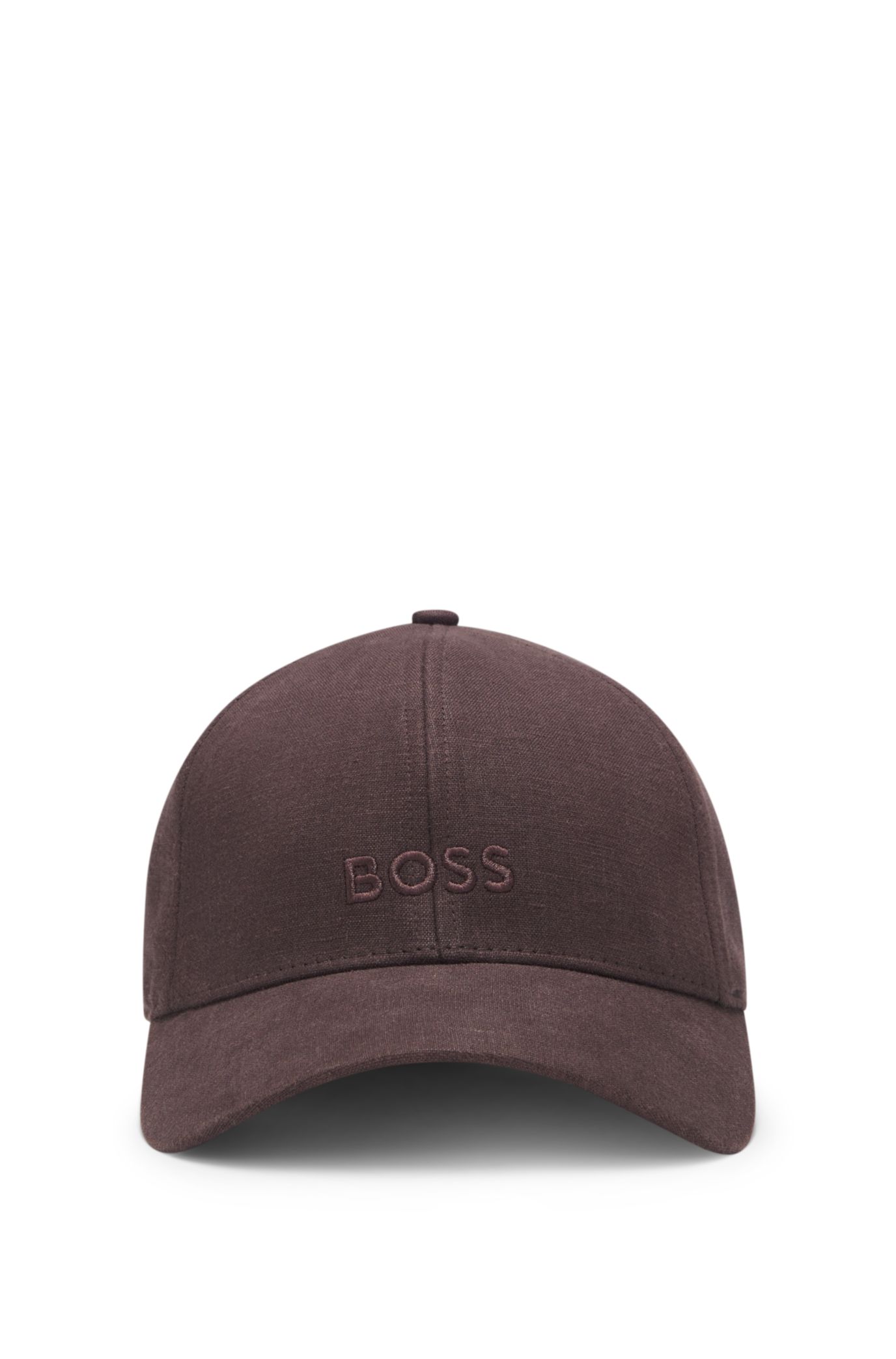 Hugo BOSS キャップ BOSS - Embroidered-logo cap in linen - Dark Brown