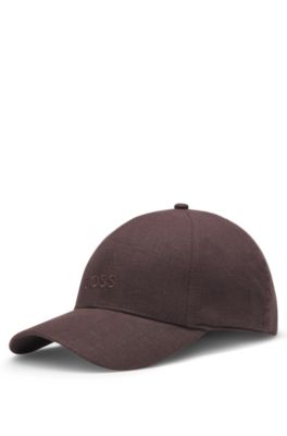 Embroidered-logo cap in linen, Dark Brown