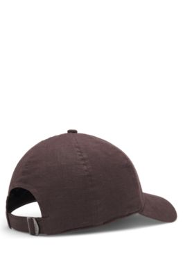Embroidered-logo cap in linen, Dark Brown