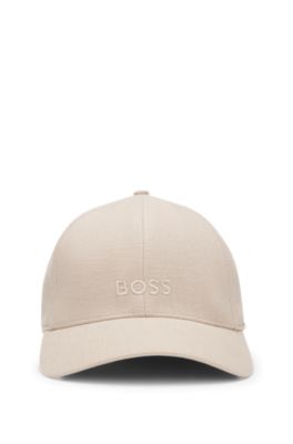 Embroidered-logo cap in linen, Light Beige