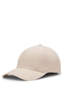 Embroidered-logo cap in linen, Light Beige
