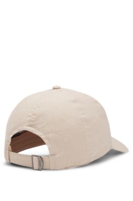 Embroidered-logo cap in linen, Light Beige