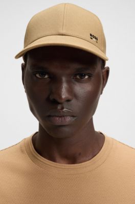 Logo-trim cap in cotton twill, Beige