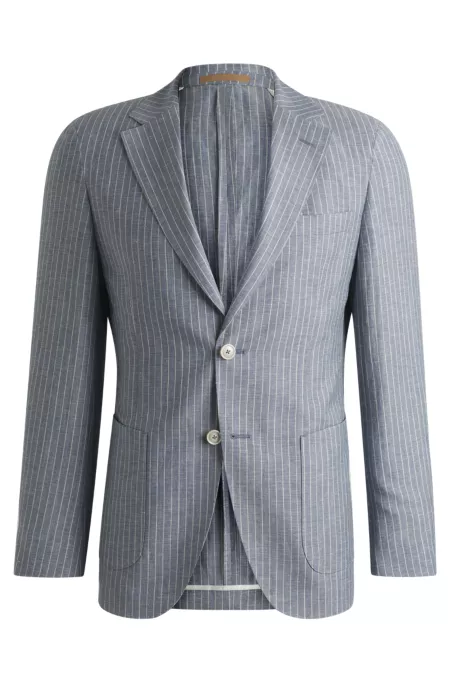 Slim-fit blazer in striped wool and linen