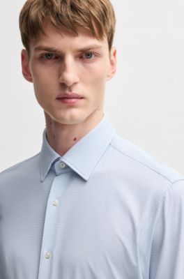 Camisa slim fit en tejido t&eacute;cnico con estructura, Celeste