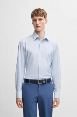 Slim-fit shirt in structured performance fabric, Light Blue
