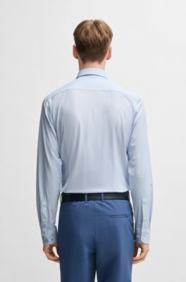 Camisa slim fit en tejido t&eacute;cnico con estructura, Celeste