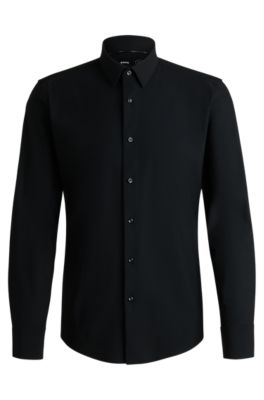 BOSS - Slim-fit shirt in structured performance-stretch jersey - Black