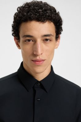 BOSS - Slim-fit shirt in structured performance-stretch jersey - Black