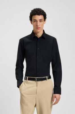 HUGO BOSS スリムフィット ブラックシャツ L BOSS - Slim-fit shirt in structured performance-stretch jersey - Black