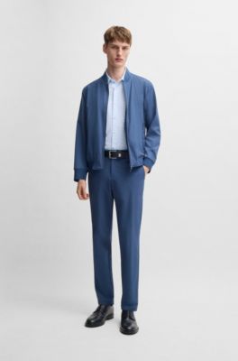 Camisa slim fit de tejido t&eacute;cnico con estampado floral, Celeste