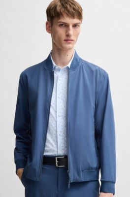 Camisa slim fit de tejido t&eacute;cnico con estampado floral, Celeste