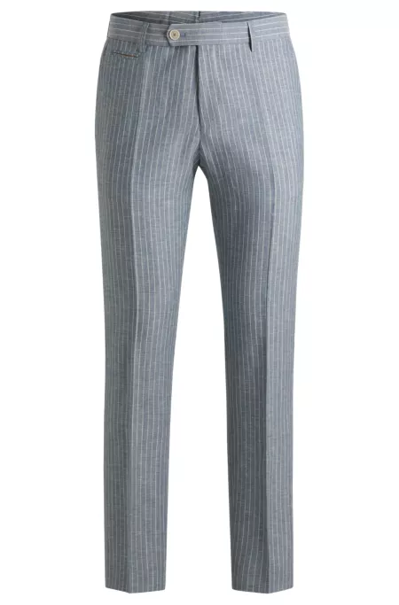 Slim-fit trousers in striped wool and linen