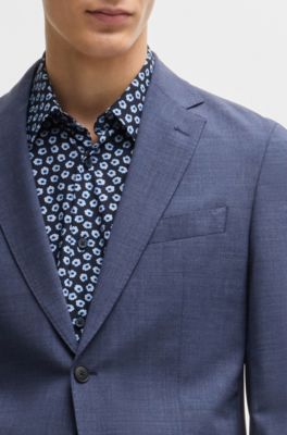 Chemise slim en jersey stretch performant avec imprim&eacute; &agrave; fleurs, Bleu fonc&eacute;