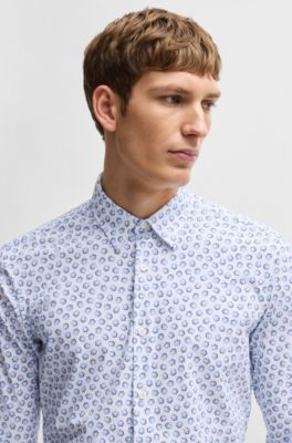 Chemise slim en jersey stretch performant avec imprim&eacute; &agrave; fleurs, bleu clair