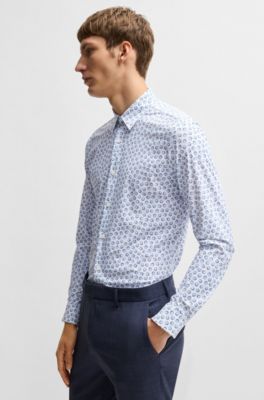 Chemise slim en jersey stretch performant avec imprim&eacute; &agrave; fleurs, bleu clair