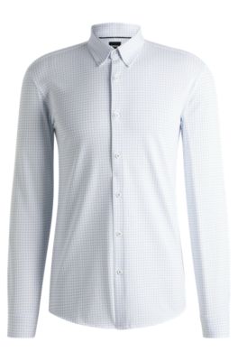 Camisa slim fit de algod&oacute;n estampado, Celeste