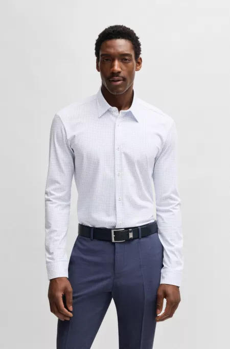 Slim-fit shirt in a printed cotton blend
