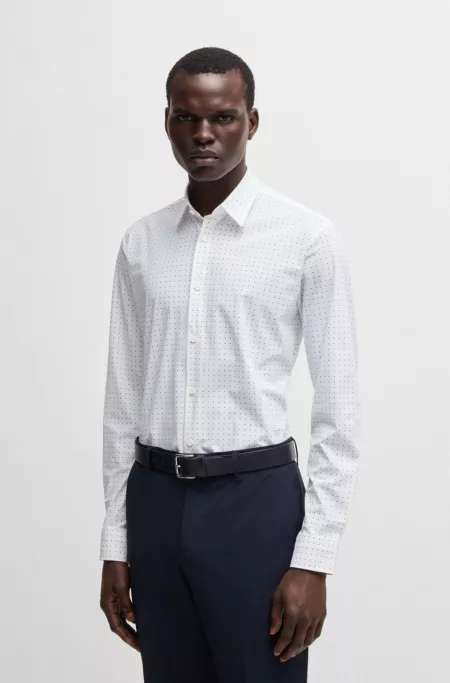Slim-fit shirt in printed performance-stretch jersey