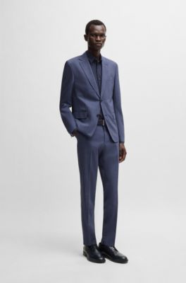 Slim-fit shirt in printed performance-stretch jersey, Dark Blue