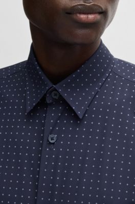 Slim-fit shirt in printed performance-stretch jersey, Dark Blue