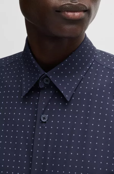 Slim-fit shirt in printed performance-stretch jersey