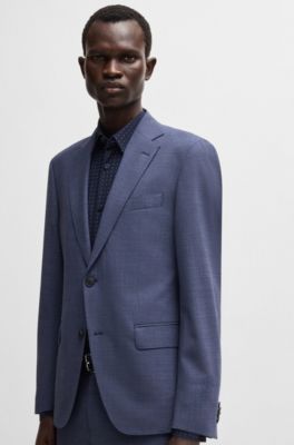 Slim-fit shirt in printed performance-stretch jersey, Dark Blue